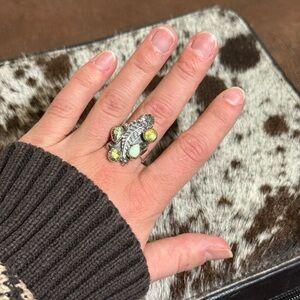 Nizhoni Traders Palomino turquoise sterling silver feather ring